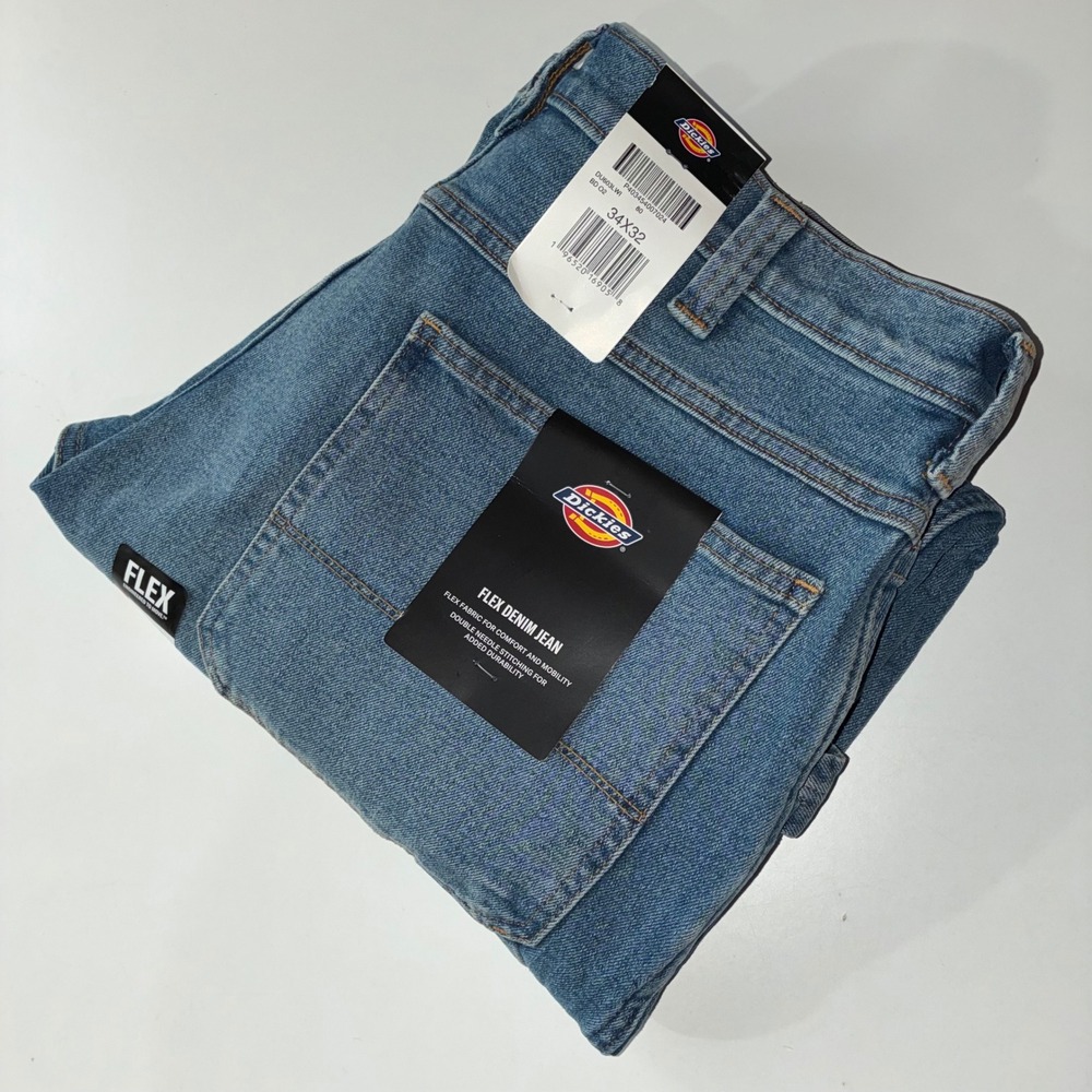 Dickies FLEX Carpenter Jeans Men's 34x32 Relaxed Fit Blue Denim NWT NEW